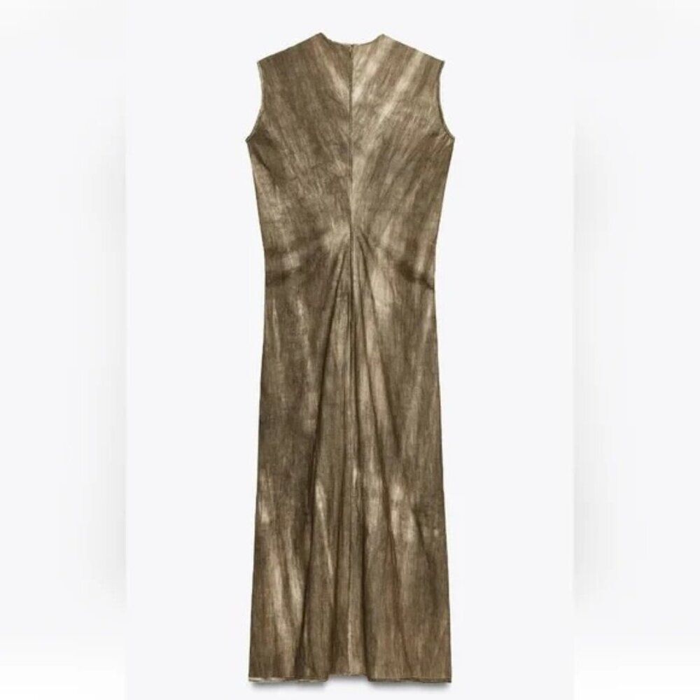 Zara Womens Dress L Green Tie Dye Cotton Blend Maxi Summer 8491/056 NWT - Picture 4 of 16